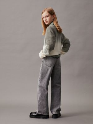 washed modern grey high rise wide leg jeans for girls calvin klein jeans