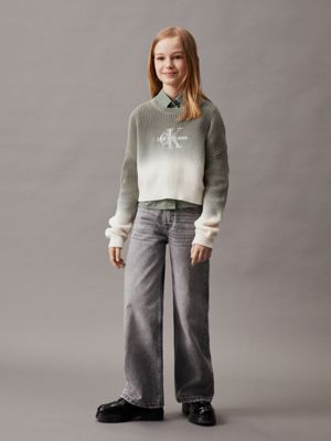 washed modern grey high rise wide leg jeans for girls calvin klein jeans