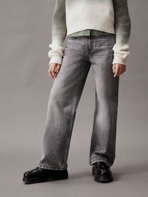 grey high rise wide leg jeans for girls calvin klein jeans