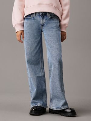 blue relaxed wide leg jeans for girls calvin klein jeans