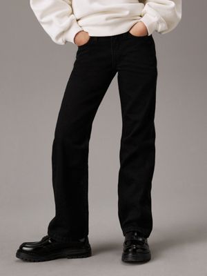 black mid rise straight jeans for girls calvin klein jeans