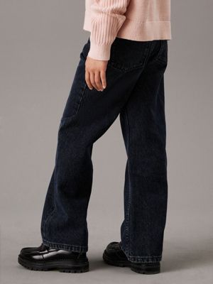 blue black rigid high rise wide leg jeans for girls calvin klein jeans