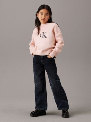 blue black rigid high rise wide leg jeans for girls calvin klein jeans