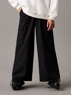 black technical cargo trousers for girls calvin klein jeans