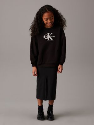 ck black straight ribbed midi skirt for girls calvin klein jeans