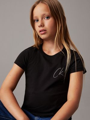 ck black slim logo t-shirt for girls calvin klein jeans