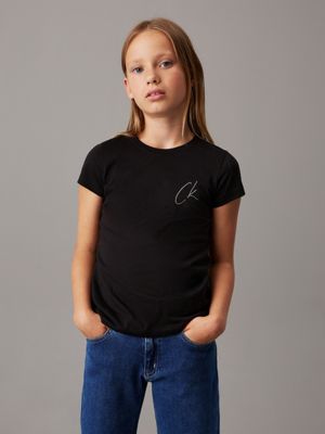 black slim logo t-shirt for girls calvin klein jeans