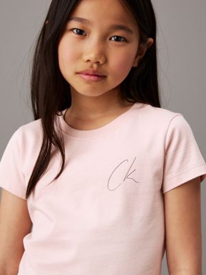 peach whip slim logo t-shirt for girls calvin klein jeans