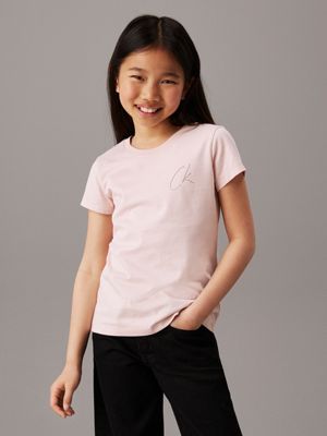 pink slim logo t-shirt for girls calvin klein jeans