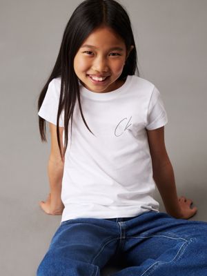 bright white slim logo t-shirt for girls calvin klein jeans