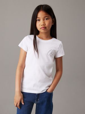 white slim logo t-shirt for girls calvin klein jeans