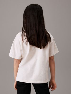 oatmeal heather relaxed logo t-shirt for girls calvin klein jeans