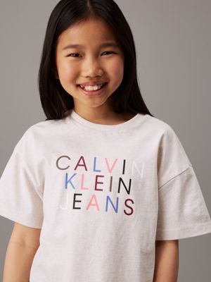 oatmeal heather relaxed logo t-shirt for girls calvin klein jeans