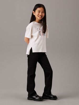 oatmeal heather relaxed logo t-shirt for girls calvin klein jeans