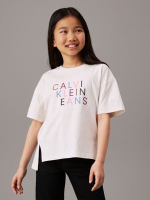 beige relaxed logo t-shirt for girls calvin klein jeans