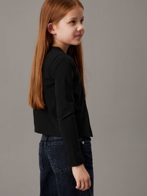 ck black ribbed cardigan set for girls calvin klein jeans