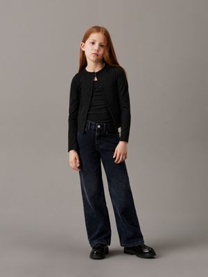 ck black ribbed cardigan set for girls calvin klein jeans