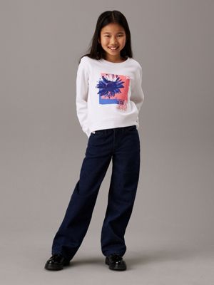 bright white boxy flower graphic sweatshirt for girls calvin klein jeans