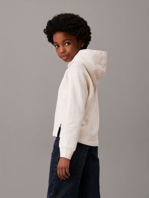 oatmeal heather boxy logo hoodie for girls calvin klein jeans