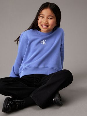 soft sapphire boxy fleece logo sweatshirt for girls calvin klein jeans