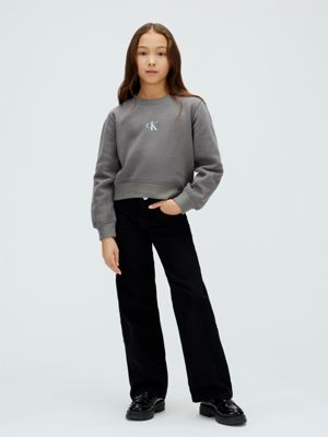 grey boxy fleece logo sweatshirt for girls calvin klein jeans