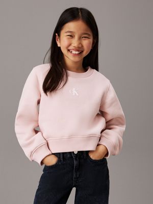 pink boxy fleece logo sweatshirt for girls calvin klein jeans