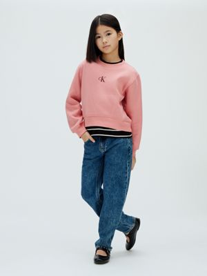 pink boxy fleece logo sweatshirt for girls calvin klein jeans