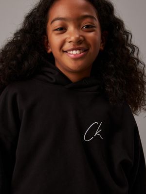 ck black relaxed logo hoodie for girls calvin klein jeans