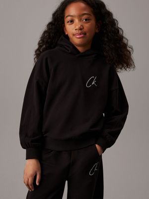 black relaxed logo hoodie for girls calvin klein jeans