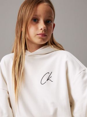 ivory relaxed logo hoodie for girls calvin klein jeans