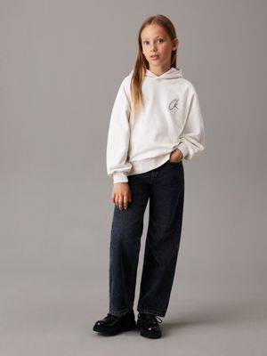 ivory relaxed logo hoodie for girls calvin klein jeans