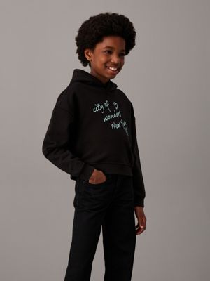 black boxy graphic logo hoodie for girls calvin klein jeans