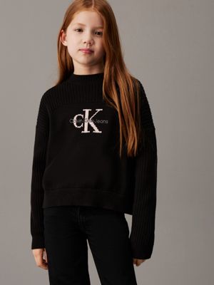 black logo jumper for girls calvin klein jeans