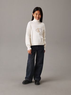 ivory roll neck logo jumper for girls calvin klein jeans