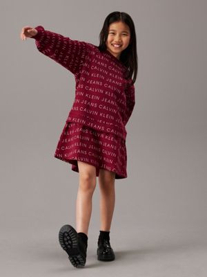 red oversized logo sweatshirt dress for girls calvin klein jeans