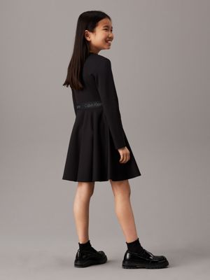 ck black flared punto logo dress for girls calvin klein jeans