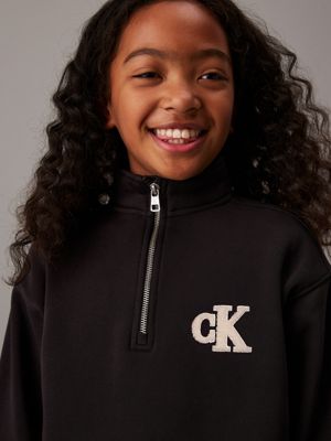 ck black fleece zip neck dress for girls calvin klein jeans