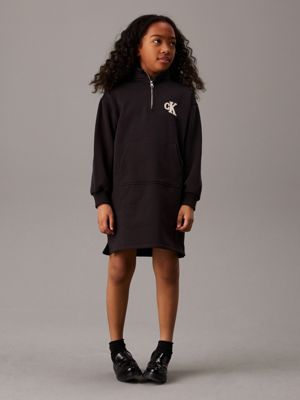 black fleece zip neck dress for girls calvin klein jeans