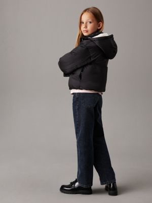 ck black cropped puffer jacket for girls calvin klein jeans