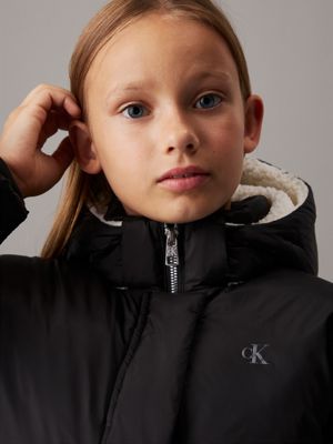 ck black cropped puffer jacket for girls calvin klein jeans