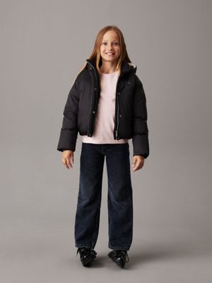 ck black cropped puffer jacket for girls calvin klein jeans