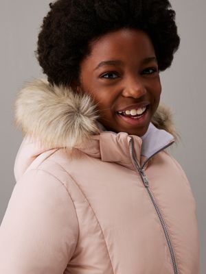 peach whip belted puffer jacket for girls calvin klein jeans