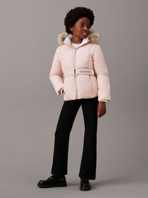 peach whip belted puffer jacket for girls calvin klein jeans