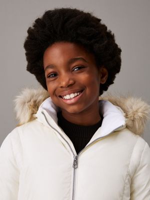 ivory belted puffer jacket for girls calvin klein jeans