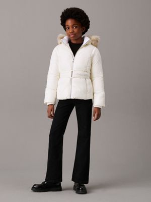 ivory belted puffer jacket for girls calvin klein jeans