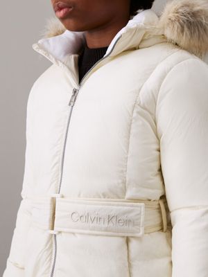 ivory belted puffer jacket for girls calvin klein jeans