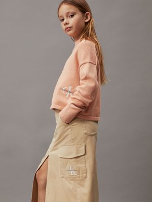 pale khaki straight maxi cargo skirt for girls calvin klein jeans