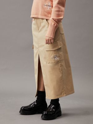 khaki straight maxi cargo skirt for girls calvin klein jeans