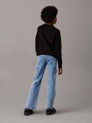 salt and pepper blue straight cargo jeans for girls calvin klein jeans