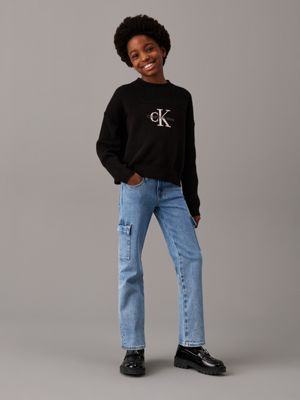 salt and pepper blue straight cargo jeans for girls calvin klein jeans